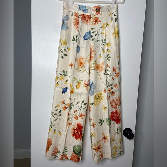 Tahari Pants - ELIE TAHARI NWT Floral Linen Blend Wide Leg Pants Size 4